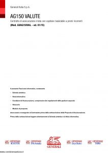 Generali - Ag150 Valute Contratto Di Assicurazione Mista - Modello gvag150val Edizione 01-2015 [52P]