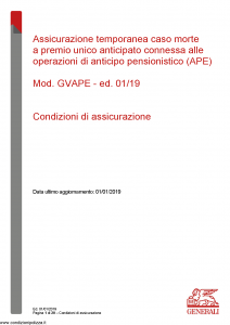 Generali - Assicurazione Tempoaranea Caso Morte - Modello gvape Edizione 01-01-2019 [20P]