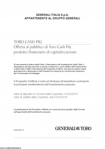 Generali Toro - Toro Cash Piu' - Modello cz001902.314 Edizione nd [36P]