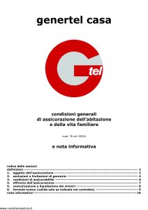 Genertel - Genertel Casa Condizioni Generali Di Assicurazione Dell'Abitazione E Della Vita Familiare - Modello 76 Edizione 09-2004 [10P]