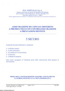 Ina Assitalia - 5 Sicuro Assicurazione Di Capitale Differito A Premio Unico - Modello midv135-01 Edizione 03-2008 [32P]