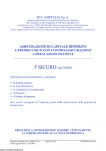 Ina Assitalia - 5 Sicuro Assicurazione Di Capitale Differito A Premio Unico - Modello midv137-01 Edizione 05-2008 [32P]