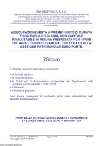 Ina Assitalia - 7 Sicuro Assicurazione Mista A Premio Unico - Modello midv162-01 Edizione 09-2009 [40P]