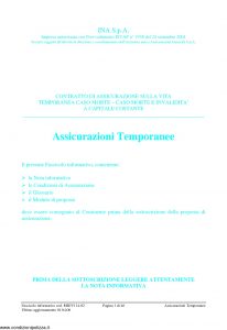 Ina Assitalia - Assicurazioni Temporanee Contratto Di Assicurazione Sulla Vita - Modello midv114-02 Edizione 04-2006 [46P]