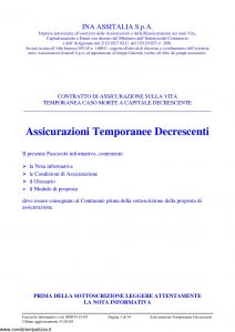 Ina Assitalia - Assicurazioni Temporanee Decrescenti Contratto Di Assicurazione Sulla Vita - Modello midv115-05 Edizione 03-2009 [34P]