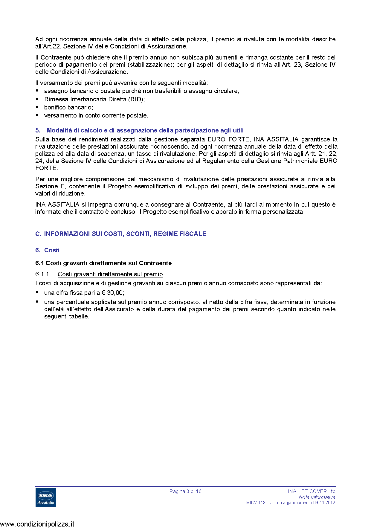 Ina Assitalia Ina Life Cover Ltc Modello midv113 Edizione 0911