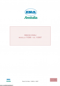 Ina Assitalia - Rischi Civili E Agricoli - Modello 11298 Edizione 01-2007 [16P]