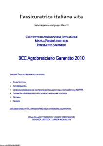 L Assicuratrice Italiana Vita - Bcc Agrobresciano Garantito 2010 - Modello aiv7511 Edizione 30-10-2010 [29P]