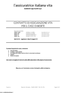 L Assicuratrice Italiana Vita - Fascicolo Informativo Tariffa 16Vl01 16Ul 12L 12Ul - Modello vl016 Edizione 31-05-2011 [23P]