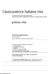 L Assicuratrice Italiana Vita - Polizza Vita Tariffa 4Ad Nf 04 - Modello 7304d-nf Edizione 10-2007 [38P]
