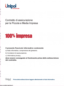Unipol - 100% Impresa Assicurazione Per La Piccola E Media Impresa - Modello 3221 Edizione 08-2011 [90P]