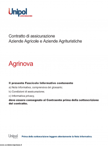 Unipol - Agrinova Assicurazione Aziende Agricole E Aziende Turistiche - Modello 3022 Edizione 07-2011 [54P]