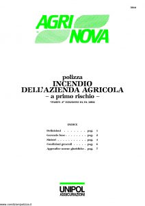 Unipol - Agrinova Polizza Incendio Dell'Azienda Agricola - Modello 3018 Edizione 01-2002 [9P]