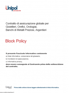 Unipol - Block Policy Assicurazione Globale Per Gioielli Orefici - Modello 4011 Edizione 01-10-2011 [24P]