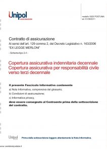 Unipol - Copertura Assicurativa Indenitaria Decennale - Modello 5025 Edizione 08-2011 [20P]