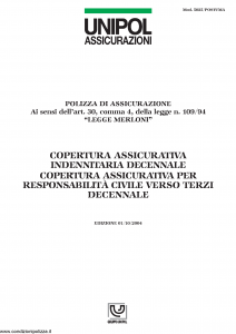 Unipol - Copertura Assicurativa Indennita' Decennale - Modello 5028 postuma Edizione 01-10-2004 [8P]