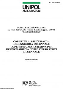 Unipol - Copertura Assicurativa Indennitaria Decennale - Modello 5025-postuma Edizione 09-2007 [12P]