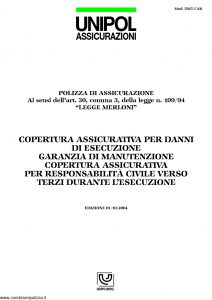 Unipol - Copertura Assicurativa Per Danni Di Esecuzione - Modello 5025-car Edizione 10-2004 [8P]