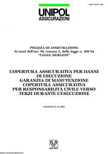 Unipol - Copertura Assicurativa Per Danni Di Esecuzione - Modello 5025-car Edizione 12-2005 [12P]