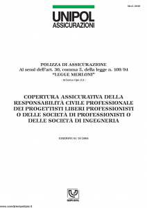 Unipol - Copertura Assicurativa Responsabilita' Civile Professionale - Modello 2030 Edizione 01-10-2004 [4P]