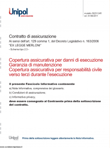 Unipol - Copertura Assicurativi Per Danni Di Esecuzione - Modello 5025car Edizione 01-08-2011 [20P]