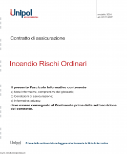 Unipol - Incendio Rischi Ordinari - Modello 3001 Edizione 01-11-2011 [34P]
