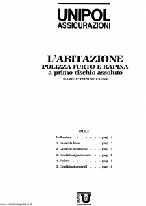 Unipol - L'Abitazione Polizza Furto E Rapina A Primo Rischio Assoluto - Modello 7012 Edizione 01-09-1986 [SCAN] [11P]