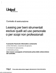 Unipol - Leasing Beni Strumentali Esclusi Quelli Ad Uso Professionale - Modello 5016 Edizione 01-08-2011 [24P]