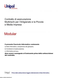 Unipol - Modular Multirischi Per L'Artigianato E La Piccola E Media Impresa - Modello 3021 Edizione 10-2011 [52P]