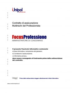 Unipol - Multirischi Del Professionista Focusprofessione Amministratore Di Condominio - Modello 2227-10 Edizione 09-2011 [52P]