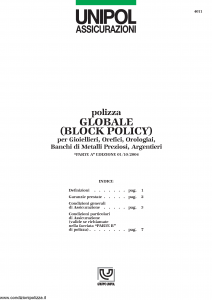 Unipol - Polizza Globale Block Policy Per Gioielli, Orefici, Orologiai - Modello 4011 Edizione 01-10-2004 [8P]