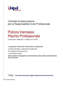 Unipol - Polizza Inarcassa Rischio Professionale - Modello 2029 Edizione 09-2011 [52P]