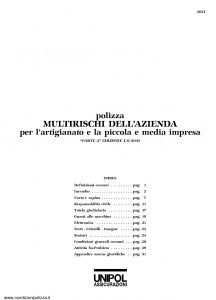 Unipol - Polizza Multirischi Dell'Azienda Per L'Artigianato E La Piccola E Media Impresa - Modello 3021 Edizione 08-2003 [33P]