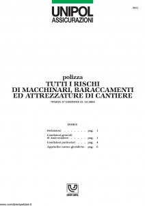 Unipol - Polizza Tutti I Rischi Di Macchinari, Baraccamenti Ed Attrezzature Di Cantiere - Modello 5011 Edizione 01-10-2004 [7P]