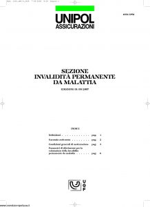 Unipol - Sezione Invalidita Permanente Da Malattia - Modello 1036-ipm Edizione 09-2007 [16P]