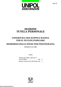 Unipol - Sezione Tutela Personale Copertura Per Scippo E Rapina Per Il Nucleo Familiare - Modello 1036-tp Edizione 01-2002 ver. 03-2006 [4P]