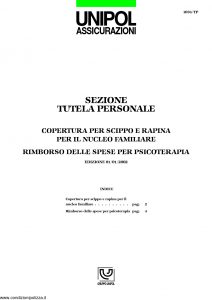 Unipol - Sezione Tutela Personale Copertura Per Scippo E Rapina Per Il Nucleo Familiare - Modello 1036-tp Edizione 01-2002 [4P]