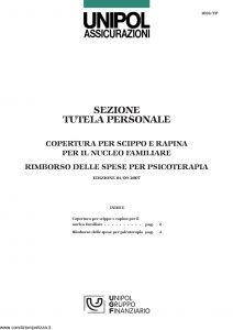 Unipol - Sezione Tutela Personale Copertura Per Scippo E Rapina Per Il Nucleo Familiare - Modello 1036-tp Edizione 09-2007 [4P]