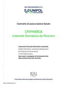 Unipol - Unimedica Indennita Giornaliera Da Ricovero - Modello 1059 Edizione 02-2011 [28P]