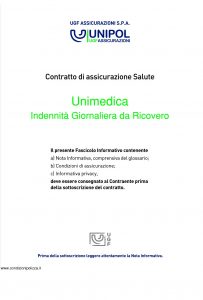 Unipol - Unimedica Indennita' Giornaliera Da Ricovero - Modello 1059 Edizione 12-2010 [28P]
