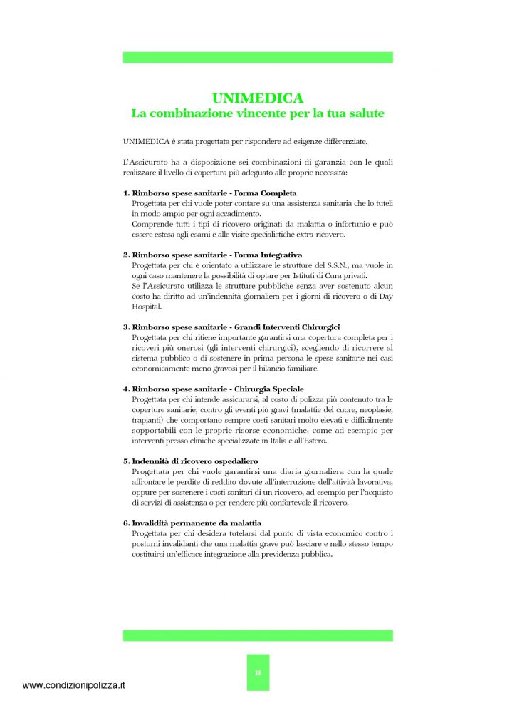 Unipol Unimedica Rimborso Spese Sanitarie Modello 1058 Edizione 09 2007 32p Condizioni Polizza