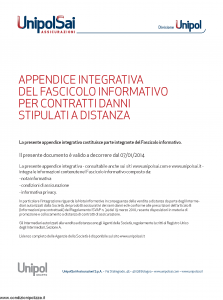 Unipolsai - Appendice Integrativa Fascicolo Informativo Contratti Danni Stipulati A Distanza - Modello nd Edizione 07-01-2014 [10P]