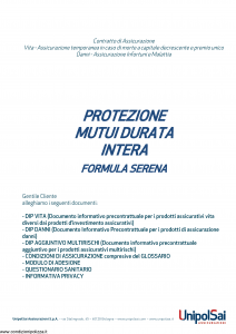 Unipolsai - Protezione Mutui Durata Intera Formula Serena - Modello simdi Edizione 01-01-2019 [56P]