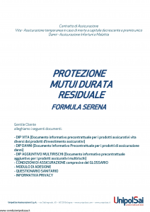 Unipolsai - Protezione Mutui Durata Residuale Formula Serena - Modello simdr Edizione 01-01-2019 [56P]
