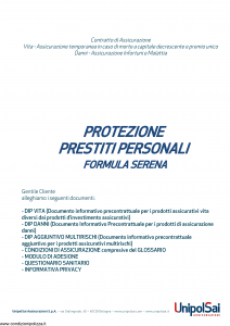 Unipolsai - Protezione Prestiti Personali Formula Serena - Modello sipp Edizione 01-01-2019 [56P]