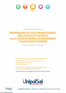 Unipolsai - Responsabilita' Civile Professionale Dell'Avvocato - Modello 2227-6133 Edizione 15-02-2018 [28P]