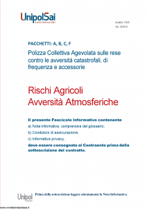 Unipolsai - Rischi Agricoli Avversita' Atmosferiche - Modello 1506 Edizione 02-2018 [82P]