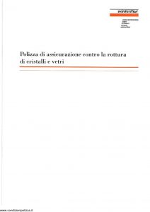 Winterthur - Polizza Contro La Rottura Di Cristalli E Vetri - Modello ae987c01 Edizione 07-1997 [7P]